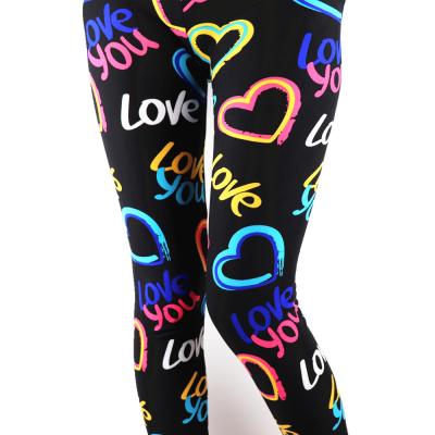 China Antibacterial Colorful Rainbow Hearts Love Letters Prints Polyester 92 8 Spandex Holiday Milk Silk Butter Brush Spats For Women for sale