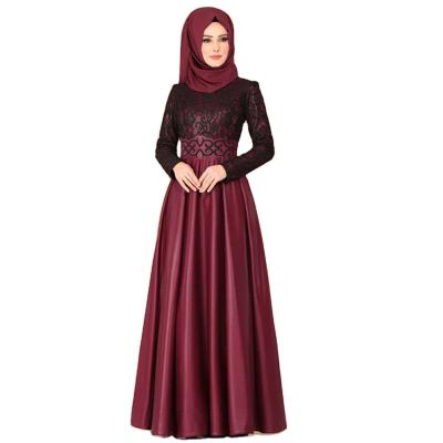 China Polyester Women Elegant Turkish Islamic Long Sleeve Maxi Dress Floral Conservative Dresses Plus Size Lace Up Retro Muslim Even Dress for sale