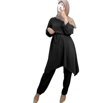 China New Arrival High Quality Polyester/Spandex Muslim Abaya Middle East Arab Women Long Sleeve Clothing Islamic Clothing Two Piece Set for sale