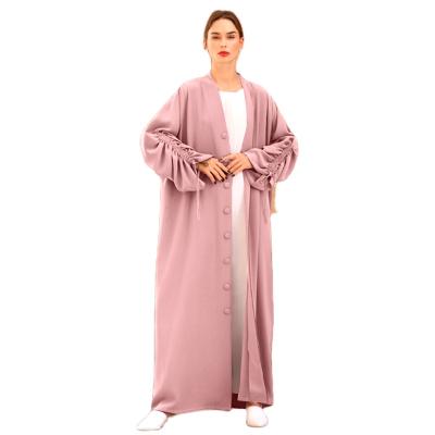 China New Arrival Dubai Middle East Fashion Polyester/Spandex Quilting Abaya Solid Color Open Dress Muslim Long Cardigan Dresses For Women for sale