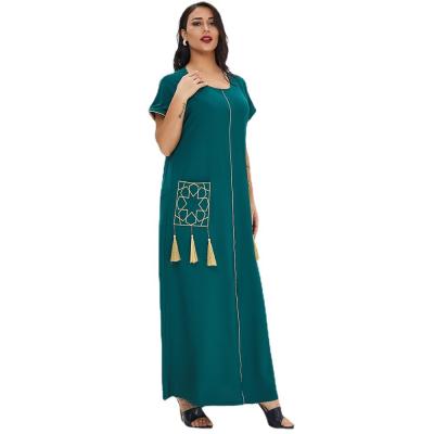 China Polyester Summer Wear Dubai Short Sleeve Muslim Dress Women's Long Skirts And Dresses for sale