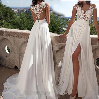 China 2021 Breathable Wholesale Split High-the-Shoulder Appliqued Long Tulle Backless Mermaid Backless Wedding Dress for sale