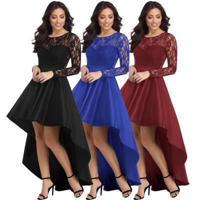 China Women Anti-Static Apparels Casual Black Long Sleeve Lace Up High Satin Party Evening Prom Dress for sale