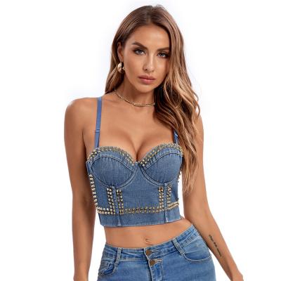 China Polyamide PUNK Europe and the United States trend denim corset bridle vest waist shaper upper chest support rivet belly shape for sale