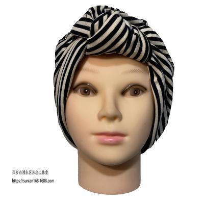 China High Stretch Knitting Adjustable Headscarf, Striped High Stretch Knitwear, Faux Hair Net Hat for sale