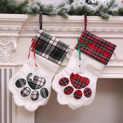 China New 2022 Christmas Decorations Christmas Stockings Cat Claw Socks Creative Candy Pet Fishbone Bag Christmas Stocking Gift Socks for sale