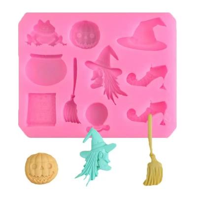 China Halloween Broom Pumpkin Frog Witch Disposable Silicone Fondant Soap 3D Cake Mold Cupcake Chocolate Decorating Baking Tray for sale