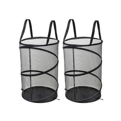 China Amazon Hot Round Minimalist Mesh Popup Laundry Hamper Bottom With Easy Carry Handles Collapsible Spiral Reinforced Laundry Bag Basket for sale