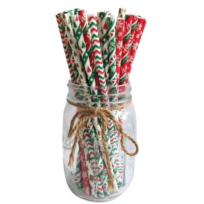 China Amazon Success Merry Christmas Disposable Straws 25pcs/Bag Straw Party Christmas Trees Paper Eco-Friendly Straws for sale