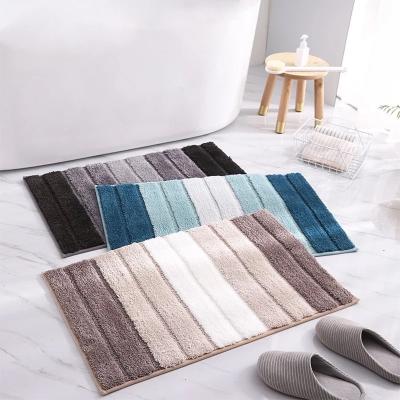 China Multi Colors Microfiber Polyester Stripe Shower Non Slip Flooring Custom Absorbent Quick Dry Mat Water Absorbent Anti Slip Blanket for sale