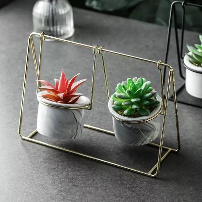 China Modern Nordic Creative Mini Decoration Succulent Cactus Garden Simple INS Ceramic Flower Pot With Metal Stand for sale