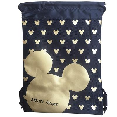 China Gift Bag Disney Printed Mickey Mouse Promotional Non-Woven Drawstring Bags Sports Backpack Shoe Gift Bag for sale