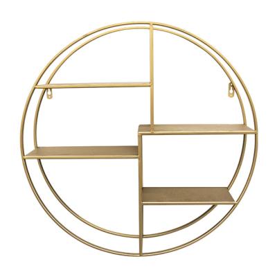 China Morden Bedroom Living Room Lobby Luxury Round Gold Forged Metal View Display Racks Decor Wall Round Home Racks for sale