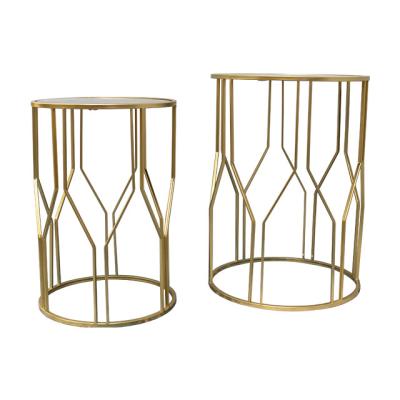 China Luxury high quality modern style living room furniture modern side tables round table gold glass top coffee table for sale