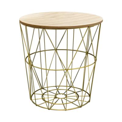 China Wholesale Modern Elegant Round Metal Frame Storage Gold Design Table Top Side Wooden Table For Living Room for sale