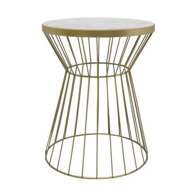 China Wholesale Modern Round Gold Metal Frame Storage Marble Table Top Side Table For Living Room for sale