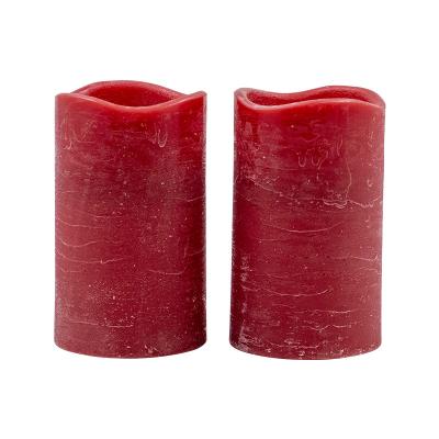 China Birthdays Home Decor Set of 2 Red Paraffin Wax LED Flameless Flickering Candles for sale