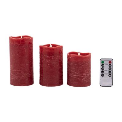 China Birthdays Set Pillar 3 Battery Operated Flickering Wax Deluxe Massage Dancing Flame Led Candle With Control Remote for sale