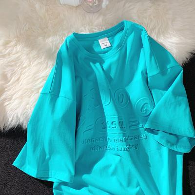 China Custom Anti-Wrinkle 3D Emboss Printing Oversized Cotton Blank T-shirt T-shirt Men for sale