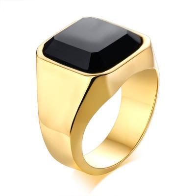 China Exquisite Black Agate Rings Anillos De Hombre Men Ruby Square Gemstone Pinky Thumb Onyx Appreance Stainless Steel For Father Dad Gift for sale