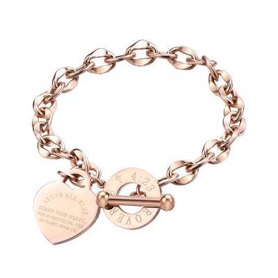 China Stainless Steel Pendant Bracelet Femme Bond Touch Couple Womens Fashion O Love Heart Bible Proverbs Chains for sale