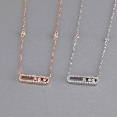 China 2021 New Arrival Trendy Paper Clip Oval Pendant Necklace Jewelry Real S925 Sterling Silver Crystal Pendant Necklace Dismountable for sale