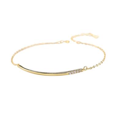 China S925 Sterling Silver Line Simple TRENDY Diamond Bent Tube Smile Female Bracelet for sale