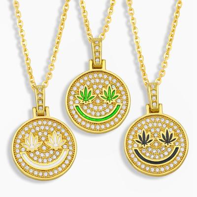 China Hiphop Hip Hop Smiley Face Necklace Shape Smiley Face Maple Leaf Happy Face Pendant Necklaces for sale