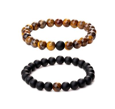 China New Wholesale Punk Women's Elastic Natural Stone Bracelet 8mm Tiger Eye Stone Beads Yoga Bracelet Men's Couple for sale