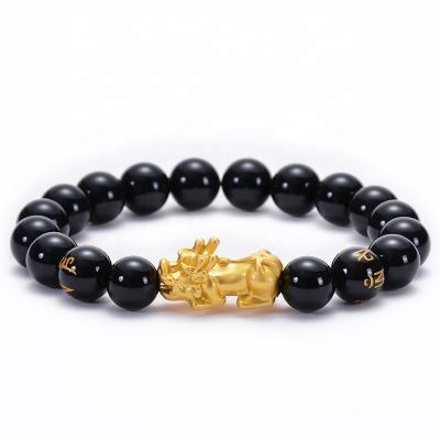 China Factory wholesale men punk black obsidian negro feng shui pixiu stone bangle bracelet for sale