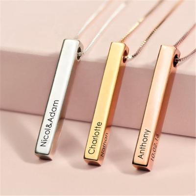 China Casual/Sporty Custom Name Necklace Stainless Steel Gold Vertical Bar Pendant Chain Necklace For Men Women Girls Gift for sale