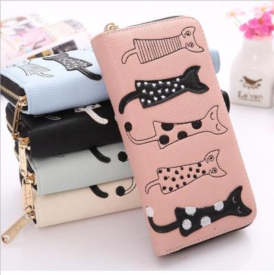 China Pu Women Europe Creative Cartoon Cat Cartoon Wallet Long Zipper Casual Female Card Holder for sale