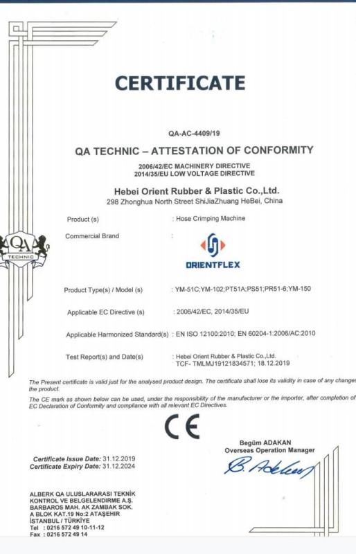 CE - Hebei Orient Rubber & Plastic Co., Ltd.