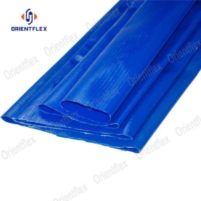 China Anti-Chemical Anti-UV Color Flexibility Construction Porcelain PVC Layflat Water Discharge Hose With Coupling Medium Duty Blue For Agriculture &mining Available for sale