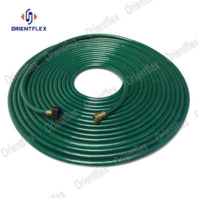 China Cheap Price Adjustable 25/50/100 Meter Safe Professional Green PVC Drinkable Fiber Reinforced Garden Hose With Spray Gun for sale