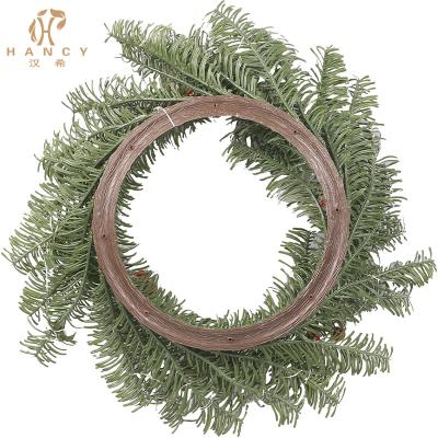 China Natural touch Christmas wreath decoration, large flat pine red berries weave, window decoration shopping mall site decoration wholesale for sale