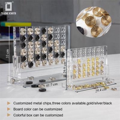 China Luxury Gold Black Silver Metal Chips Clear Acrylic Connect 4 Game for sale