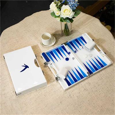 China Blue Backgammon Dice Blue Laquer Mini Portable Travel Lucite Backgammon Set for sale