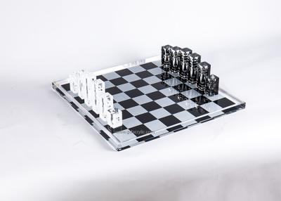 China Wholesale Creative Black White Printing Clear Crystal Acrylic Chess Set for sale