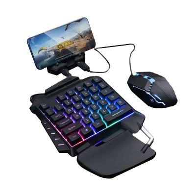 China Professional Mechanical Gaming Keyboard Feel K15 Mechanical Gaming Keyboard Plus Pubg Mouse For Mobile Phone One Hand Keyboard and Mouse Set for sale