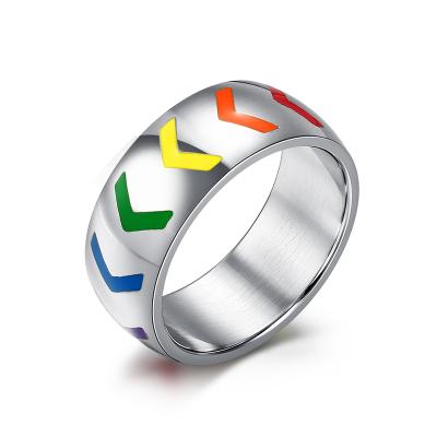 China FASHIONABLE Jewelry OEM ODM LGBT Gay Pride Ring Rainbow Flag Jewelry Stainless Steel Decorative Ring for sale