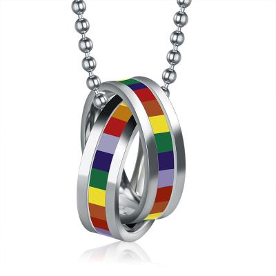 China Pride Rainbow Jewelry Gay And FASHIONABLE Jewelry Rainbow Rings Stainless Steel Lesbian Dangle Necklaces for sale