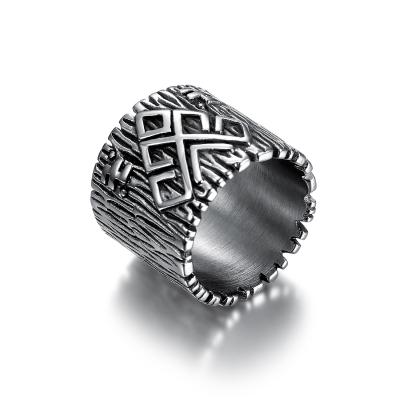 China Stainless Steel Wide Ring Men's Vintage Viking Runes Face Ring Punk Jewelry for sale