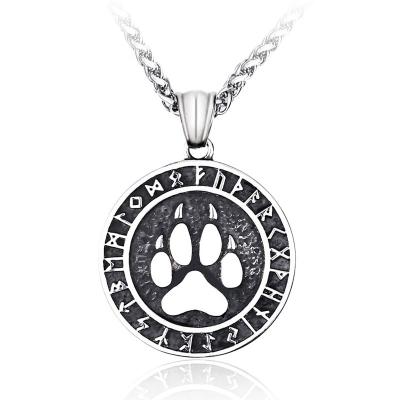 China Attractive Fashionable Hip Hop Jewelry Silver Planted Viking Bear Paw Stainless Steel Necklace Pendant For Men for sale