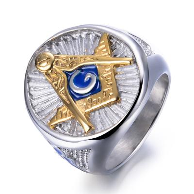 China Mens Jewelry Stainless Steel Punk Rings Retro Gold Titanium Masonic Masonic High Quality Classic Color Rings for sale