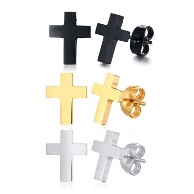 China Hiphop 2021 New Trend Fashion Crucifix Ear Pin Gold Plated Earring Hooks Stainless Steel Men for sale