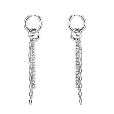 China 2021 trend new fashion women's casual/sporty wire stud chain earring twinkle silver stainless steel for sale