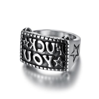 China Biker Punk Custom Jewelry Antique Stainless Steel Color Rock Roll Stainless Steel Letter Rings For Women Men for sale