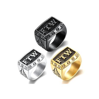 China Fashion Stainless Steel Punk Custom Motorcycle Jewelry FOR VICTORY Letter Biker Rings For Men for sale