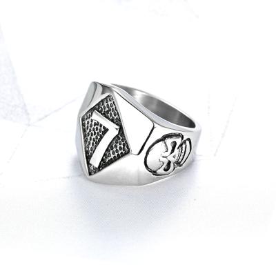 China Custom Stainless Steel Biker Jewelry Motorcycle Punk Mens Club Lucky 7 Friday Rings For Men for sale